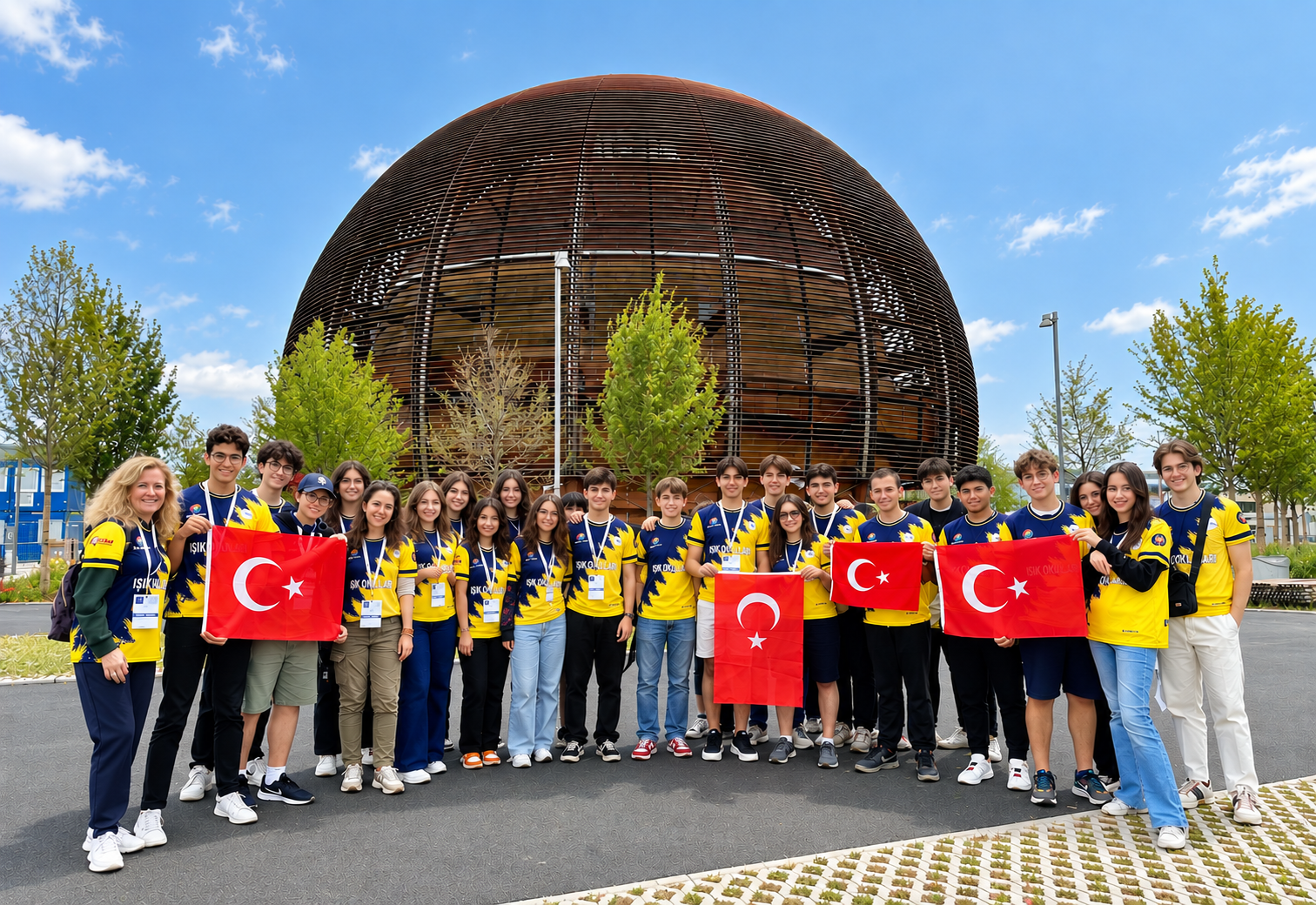 cern-kart-slider CERN Globe önünde Türk bayraklarıyla eğitim gezisi grubu